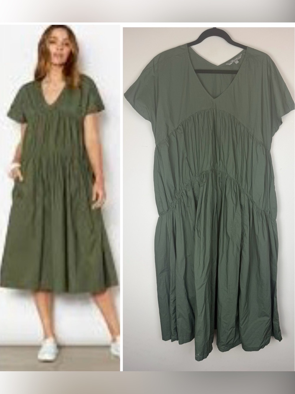 YARRA TRAIL Australia Green Shirred Tiered Cotton Midi Dress size AU 12 (M)